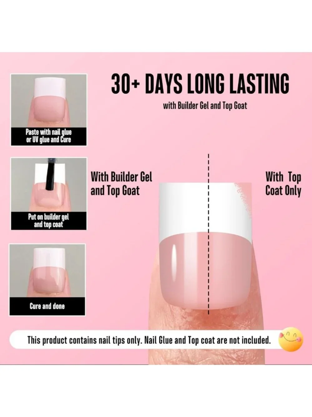 Baby Pink Retro French Tip Press-On Nails - 240 Pcs, DIY Soft Gel Full Cover